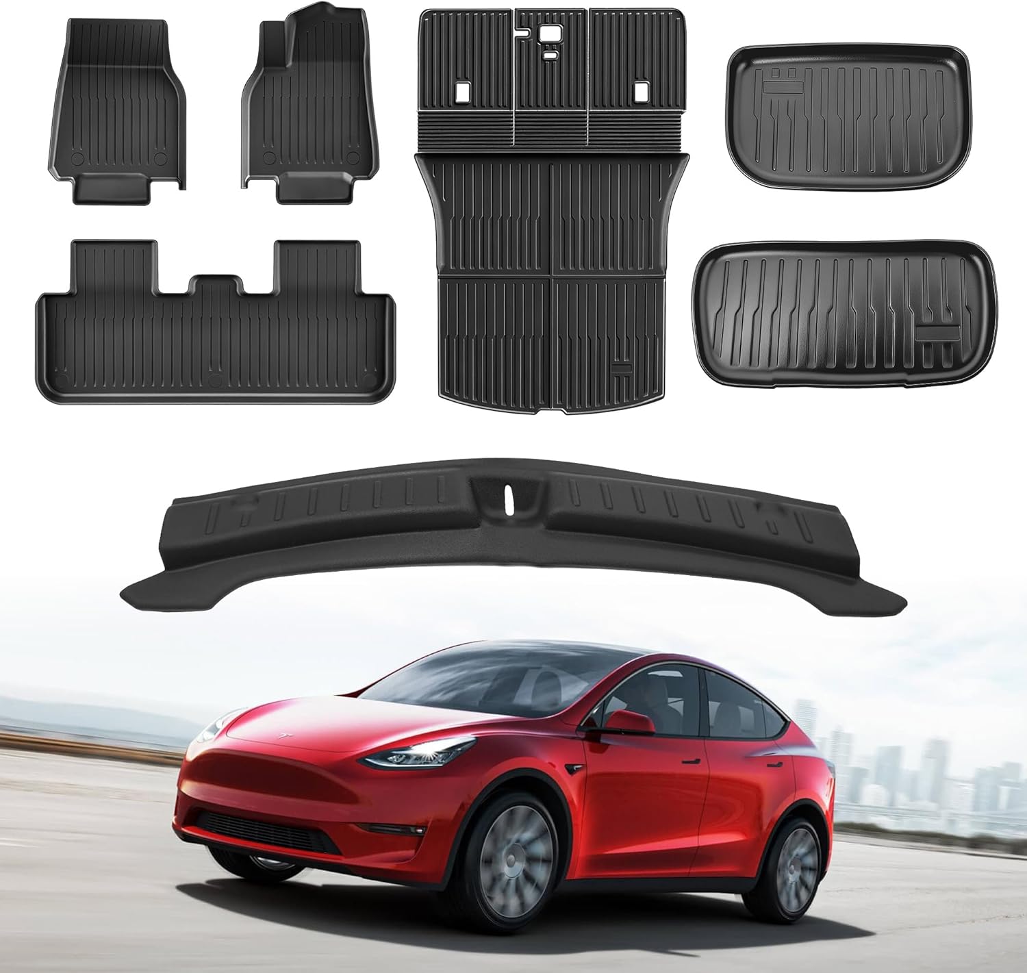 Thick Car Floor Mat for 2025-2026 Tesla Model Y Juniper,Fully Protective TPE Anti-Slip Floor mats Cargo Liners,Custom-Fitted Threshold Strip (Floor Trunk Rear Waist Protection)