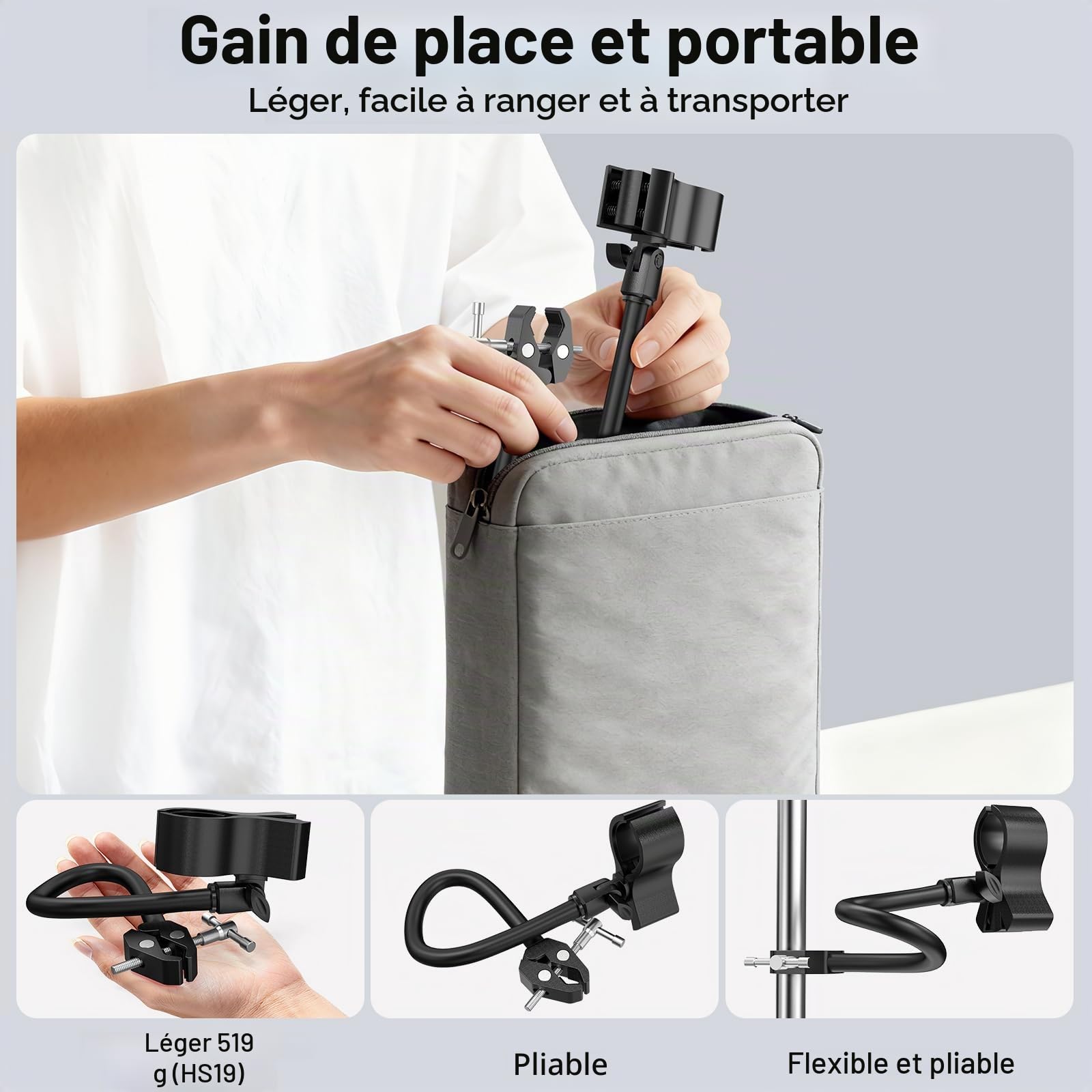 ZealSound Bras de Microphone, Support de Micro Flexible de 48 cm avec Adaptateur 3/8" à 5/8",Bras de Bureau Réglable et Compact Compatible avec Blue Snowball,Razer Seiren, Shure SM58, SoloCast et Plus