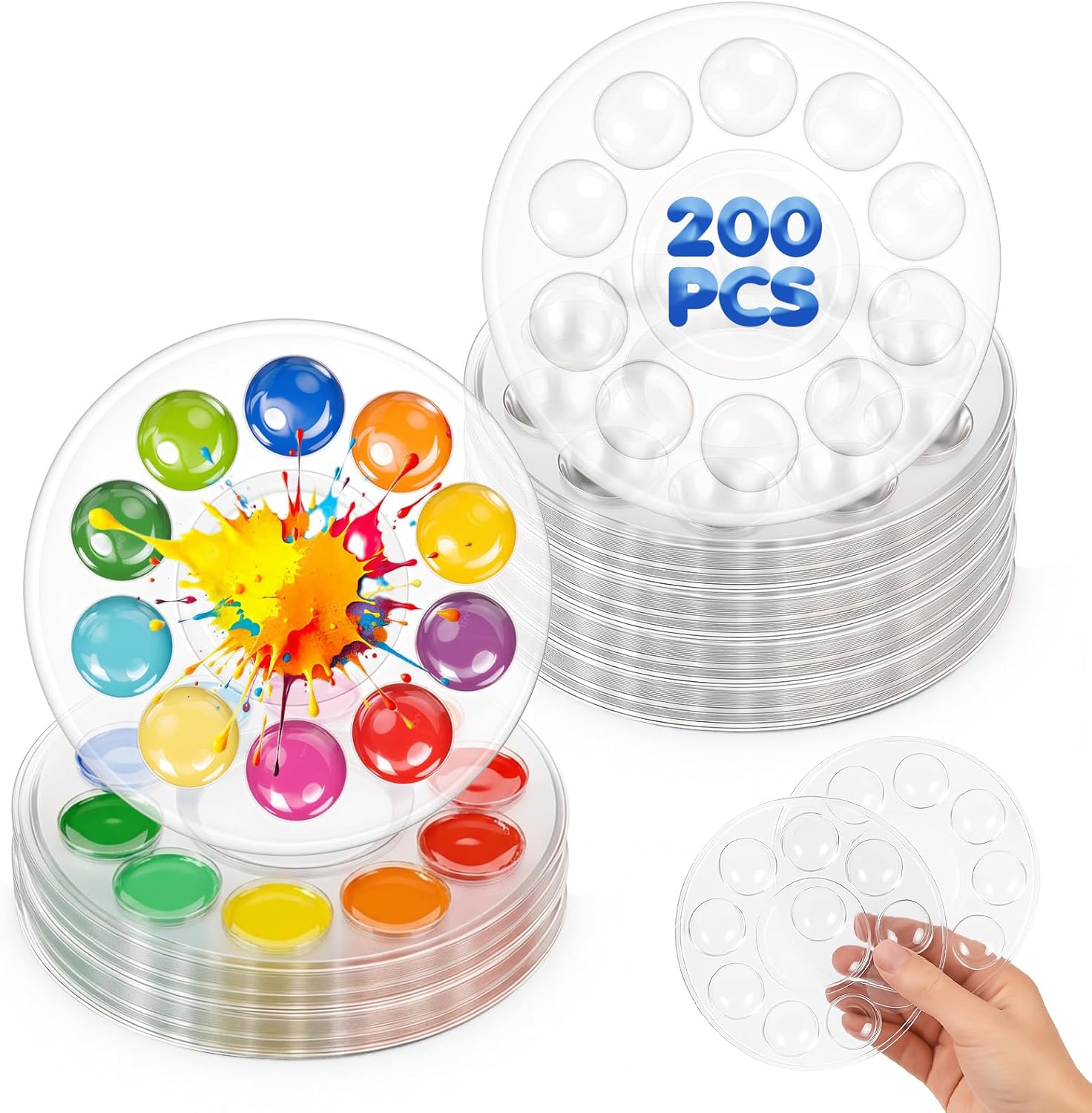 100 Pcs Paint Tray Palettes Bulk, 5.5 in Plastic Paint Pallets, Clear Disposable Round Watercolor Paints Tray, Watercolor Craft Supplies for DIY Art Painting, Birthday, Painting Party