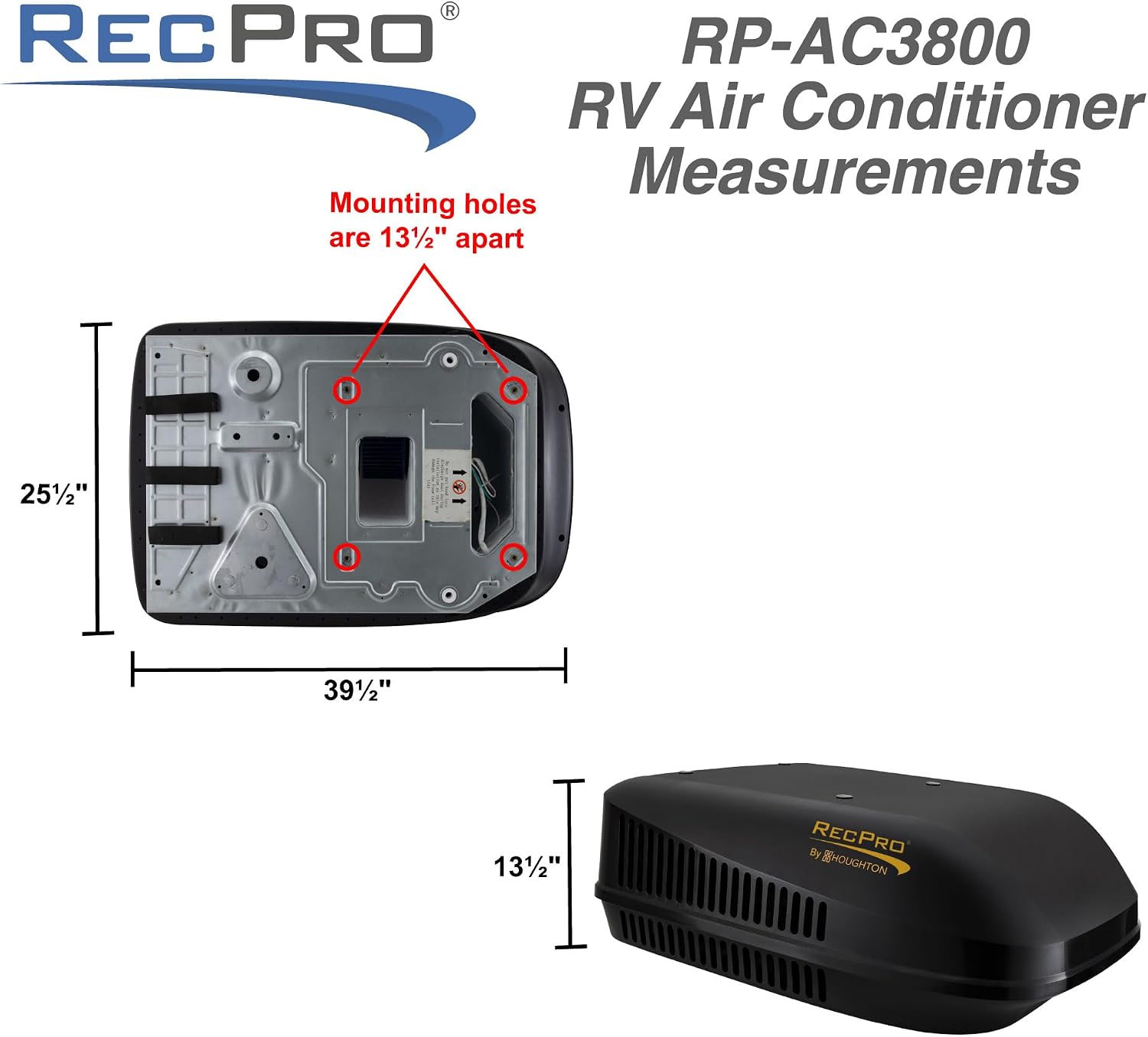 RecPro RV 115V Air Conditioner | 15K BTU Non-Ducted | Condensate Pump to Prevent Streaking | Heating Option | Ductless Remote Control Rooftop AC Unit (Black)