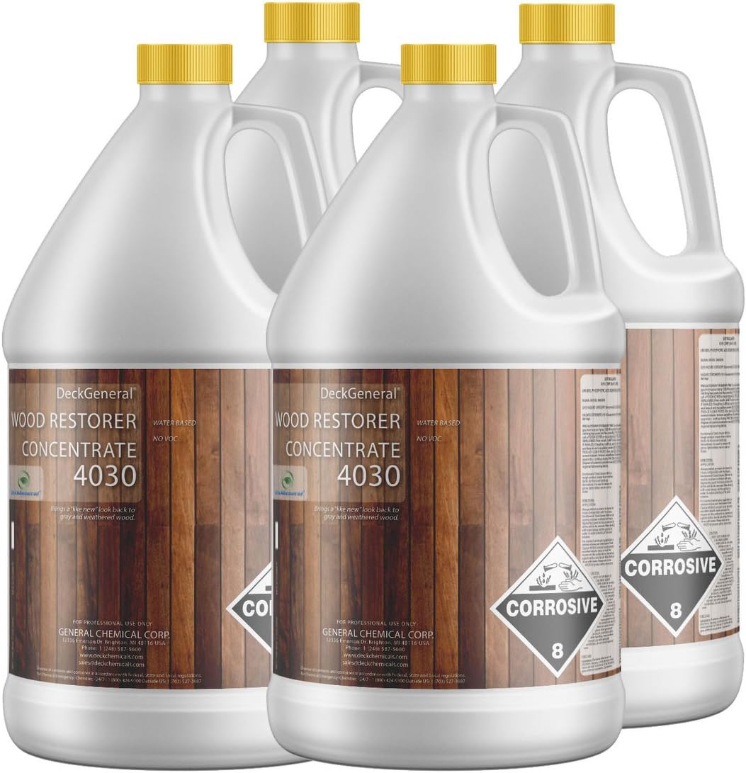DeckGeneral Wood Restorer Concentrate 4030 Cleaner, Brightener & Rejuvenator | Removes Gray, Tannin, Rust Marks & Water Stains | Works on Multiple Wood Surfaces | 5 Gallons