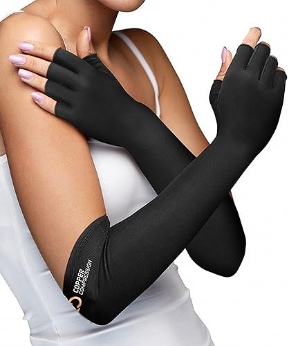 Miniatura 9 de Copper Compression Guantes largos para la artritis - Guante extra largo con infusión de cobre garantizado para mujeres y hombres Lo mejor para el