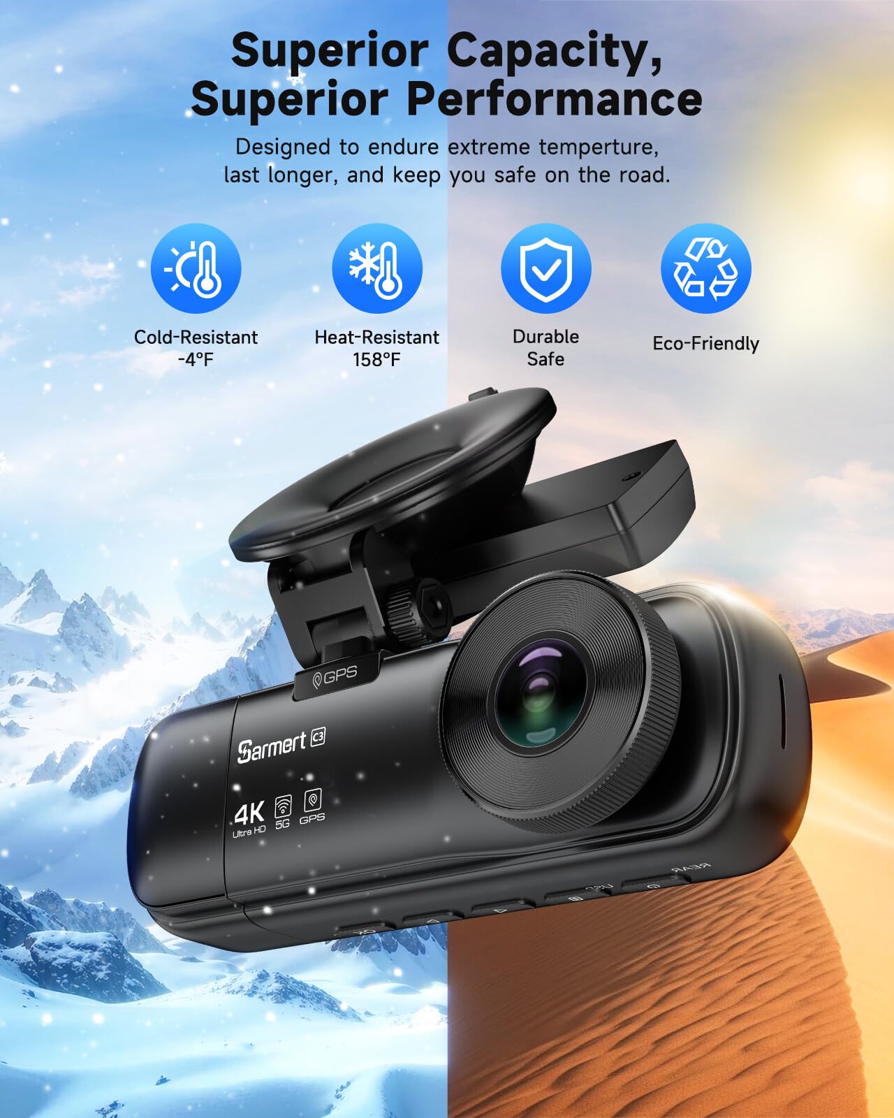 3-kanałowa kamera samochodowa SARMERT 4K kamera samochodowa z przodu wewnątrz i z tyłu z bezpłatną kartą 64 GB, kamera samochodowa 4K+1080P + 1080P, czujnik G, WDR, aplikacja, 5G WiFi, noktowizor