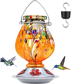 BOLITE Hummingbird Feeders for Outdoors Hanging, Hand Blown, Orange, 22oz