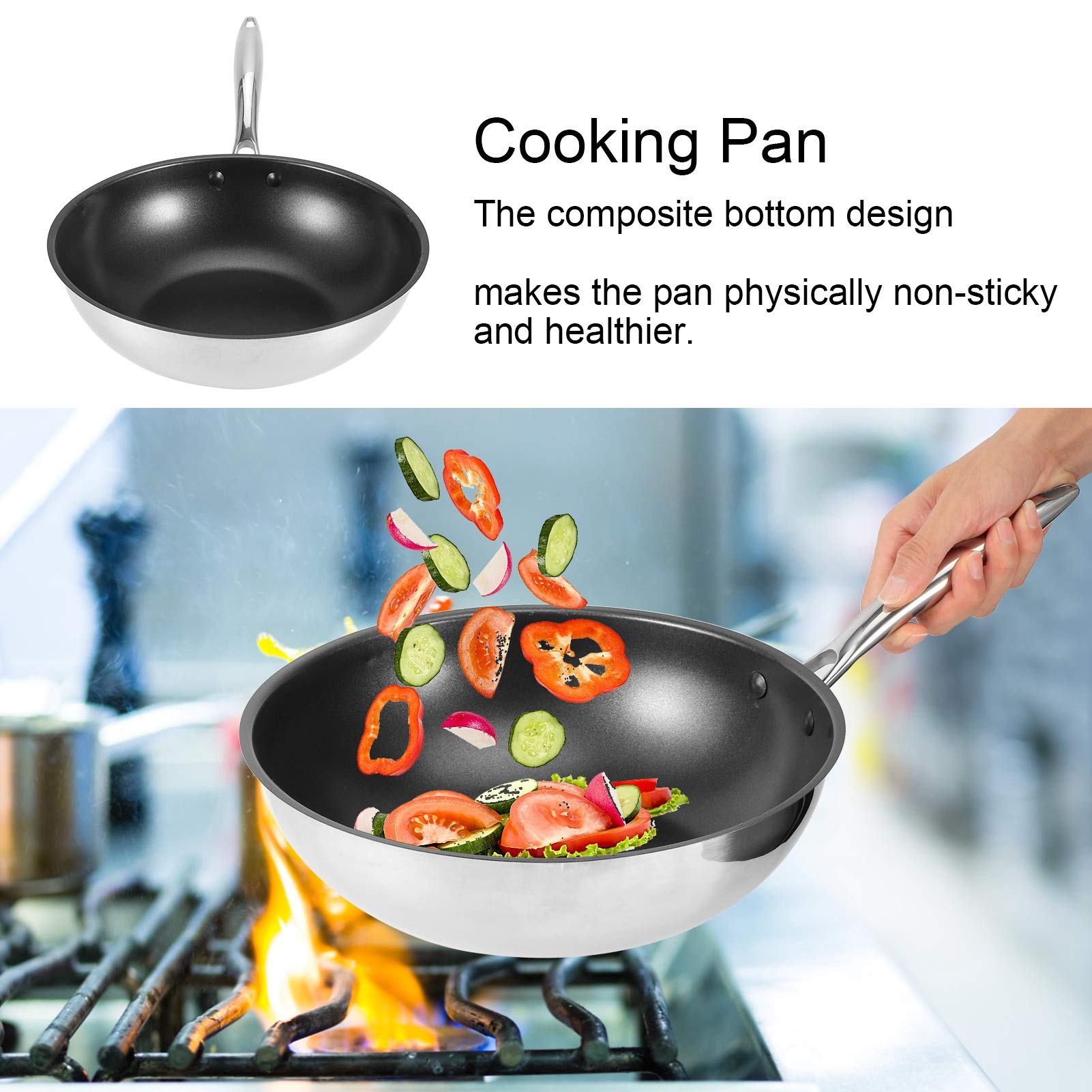 FLEXMAN 11.8in Non Stick Patelnia, Wielofunkcyjna Kuchenka Indukcyjna Ze Stali Nierdzewnej Skillets, Patelnia do Gotowania do Kuchen Indukcyjnych, Kuchenki Gazowe, Piece Ceramiczne