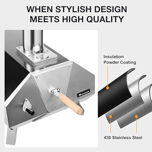 Miniatura 4 de Horno de pizza de pellets de madera para exteriores, horno de pizza de 13 pulgadas de leña y gas con termómetro integrado, máquina portátil de acero