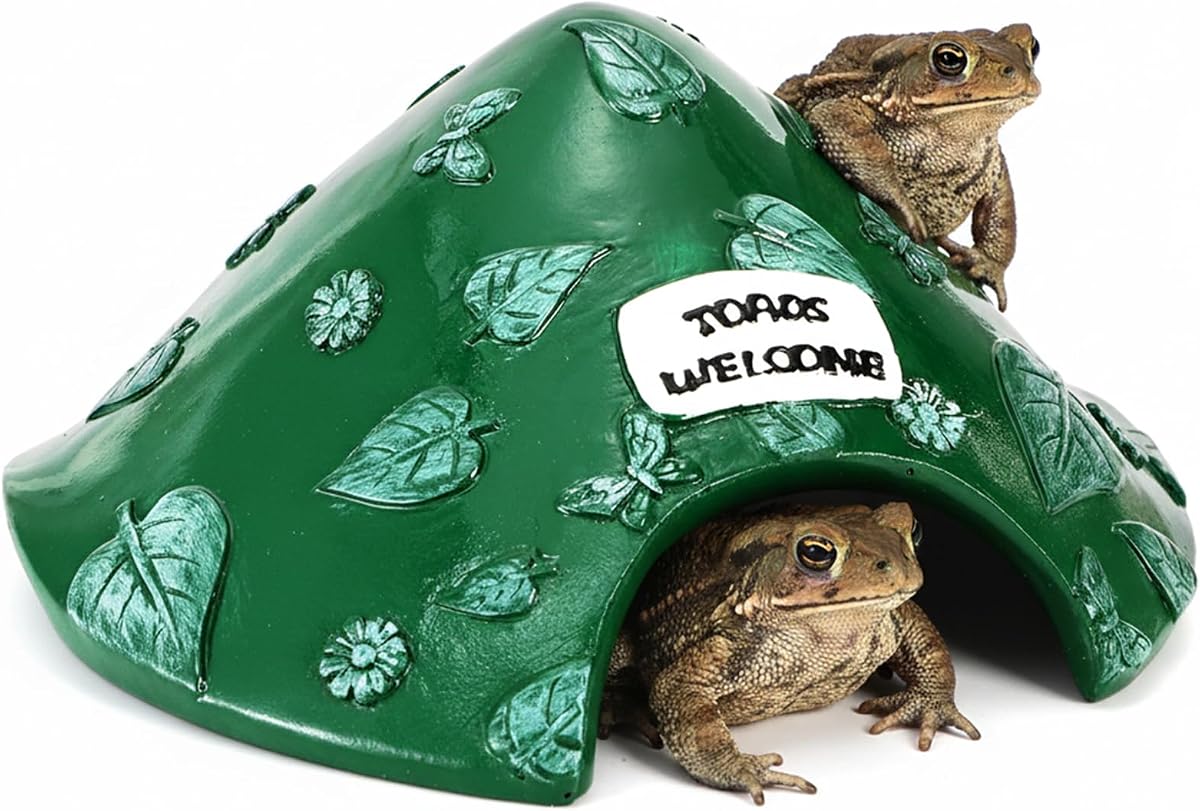 TOPZEA Frog and Toad House for Outside Garden, Pond & Aquarium, Resin Frog Hideout Habitat Reptile Hide Cave Shelter for Toad, Tree Frogs, Turtle, Gecko, Fish, Amphibian Tank Accessories, Green