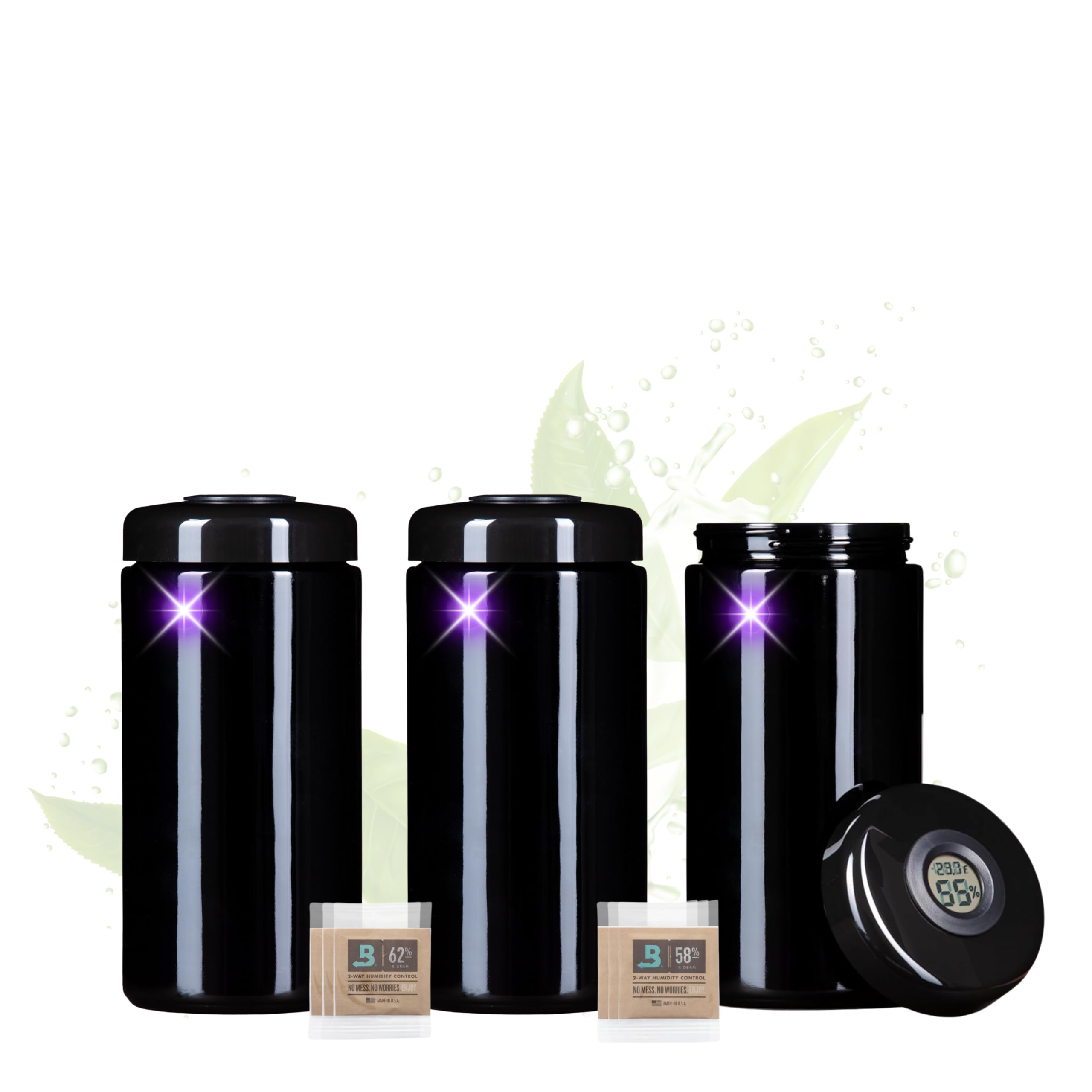 ANCEVIA edles Violettglas Vorratsglas 1000 ml – 3er Set Vorratsdose mit Hygrometer Deckel | Miron Glasbehälter mit Deckel zur langfristigen Lagerung und Geruchsveredelung