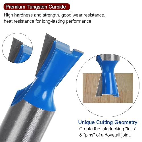 Miniatura 16 de HARFINGTON Broca de enrutador de cola de milano, vástago de 1/2 pulgada, 1 pulgada de diámetro, carburo de tungsteno de 14 grados, broca
