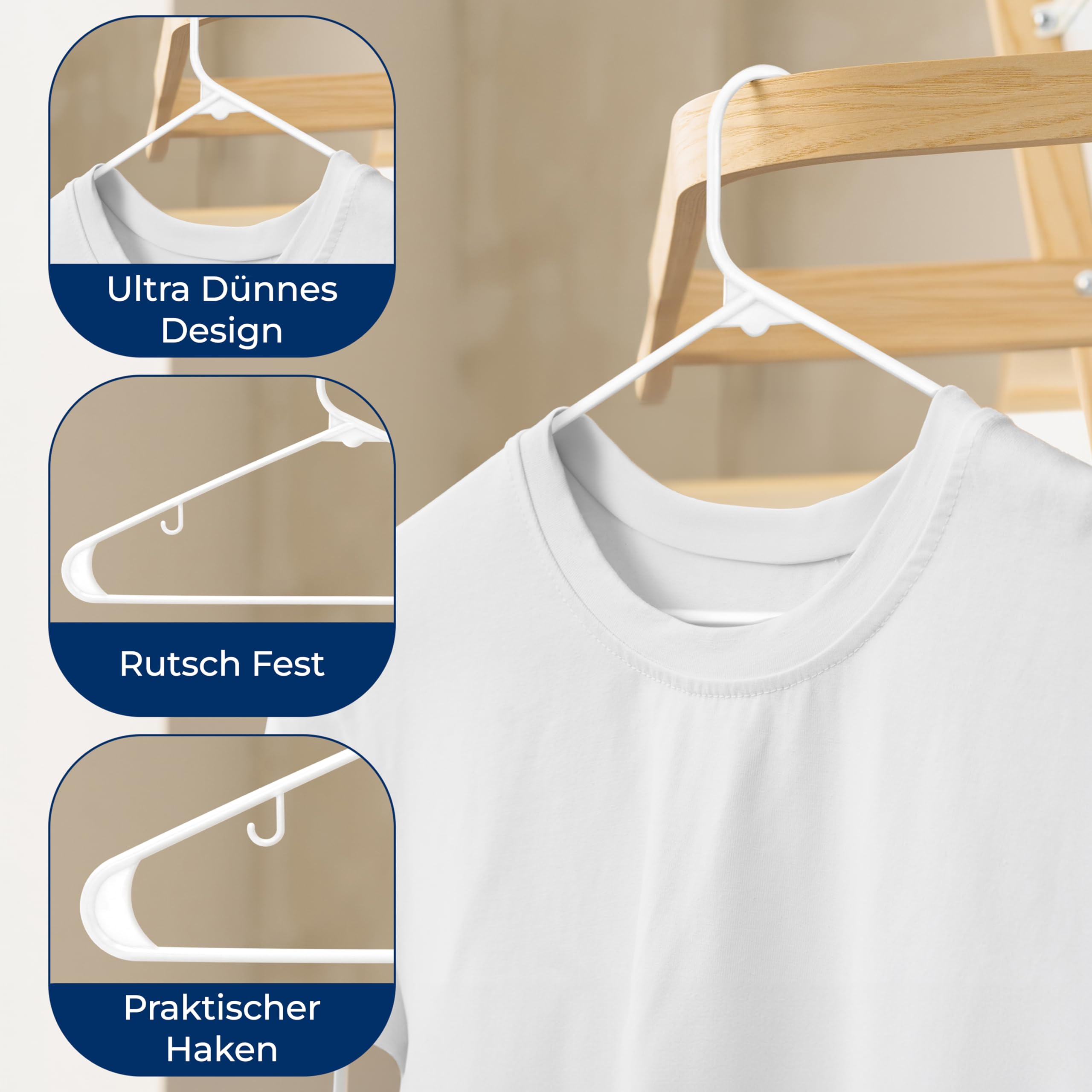 SereneLife Kleiderbügel Weiß Kunststoff – 200 Stück, 41 cm, 0,6 cm dünn | rutschfest & platzsparend Ultradünne Hangers für Haushalt, Geschäft & Gewerbe