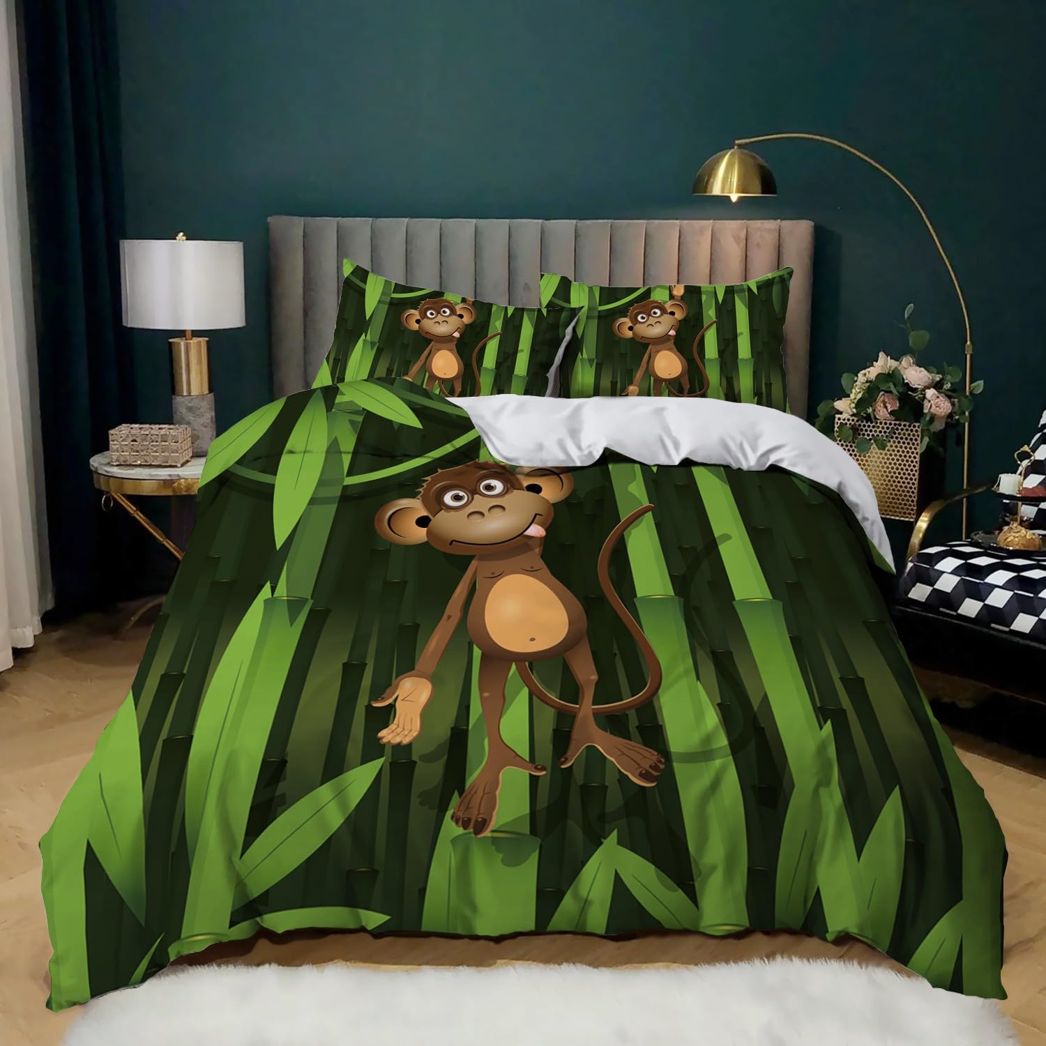 Housse de couette 220x240 enfant parure de lit 3d garçon fille singe