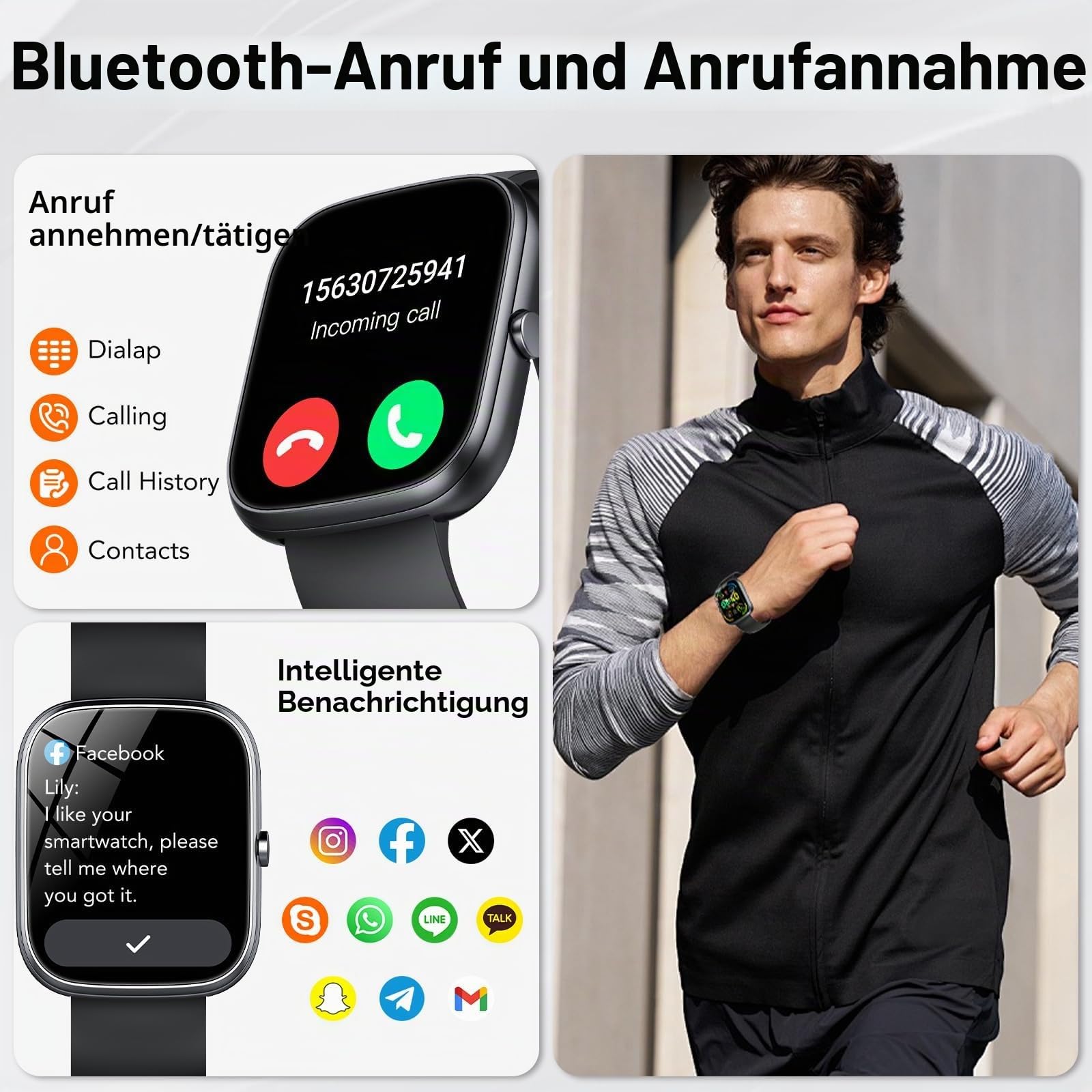 Smartwatch Herren Damen, 1,91" HD Touch Smart Watch mit Telefonfunktion, 115+Sportmodi Sportuhr, IP68 Fitness Tracker mit Herzfrequenz SpO2 Schlafmonitor Schrittzähler für Android iOS