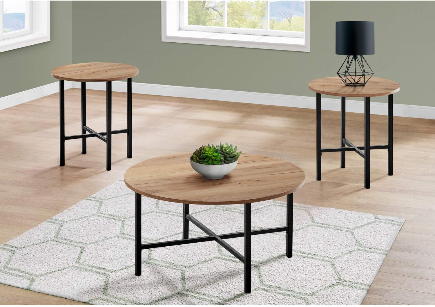 Monarch Specialties Coffee Set of 3 for Living Room Round Metal Legs Includes Cocktail 2 End Ocassional Table Set, 35.5" L x 35.5" W x 18.75" H, Gold : Home & Kitchen