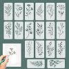 18 Pieces Reusable Stencils, Nature Flower Stencils for Fabric Painting, Drawing Templates of Floral Leaves for Wood Canvas DIY Art Card Notebook Scrapbook Window Wall Decor