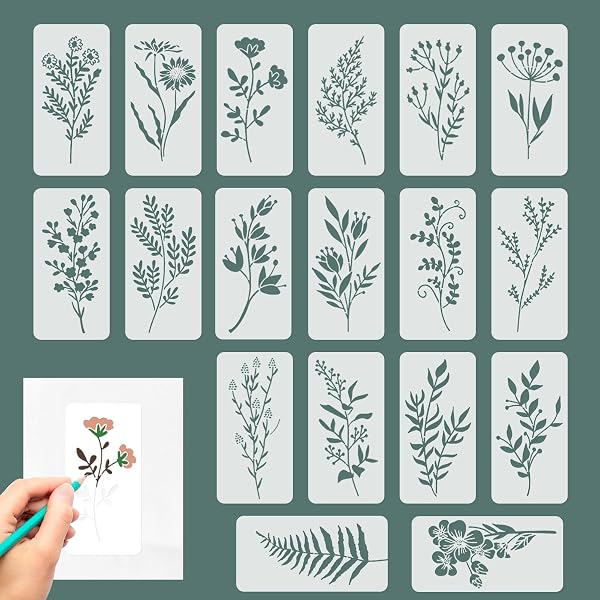 Pennle 18 Pieces Flower Stencils 15.2L x 7.6W cm