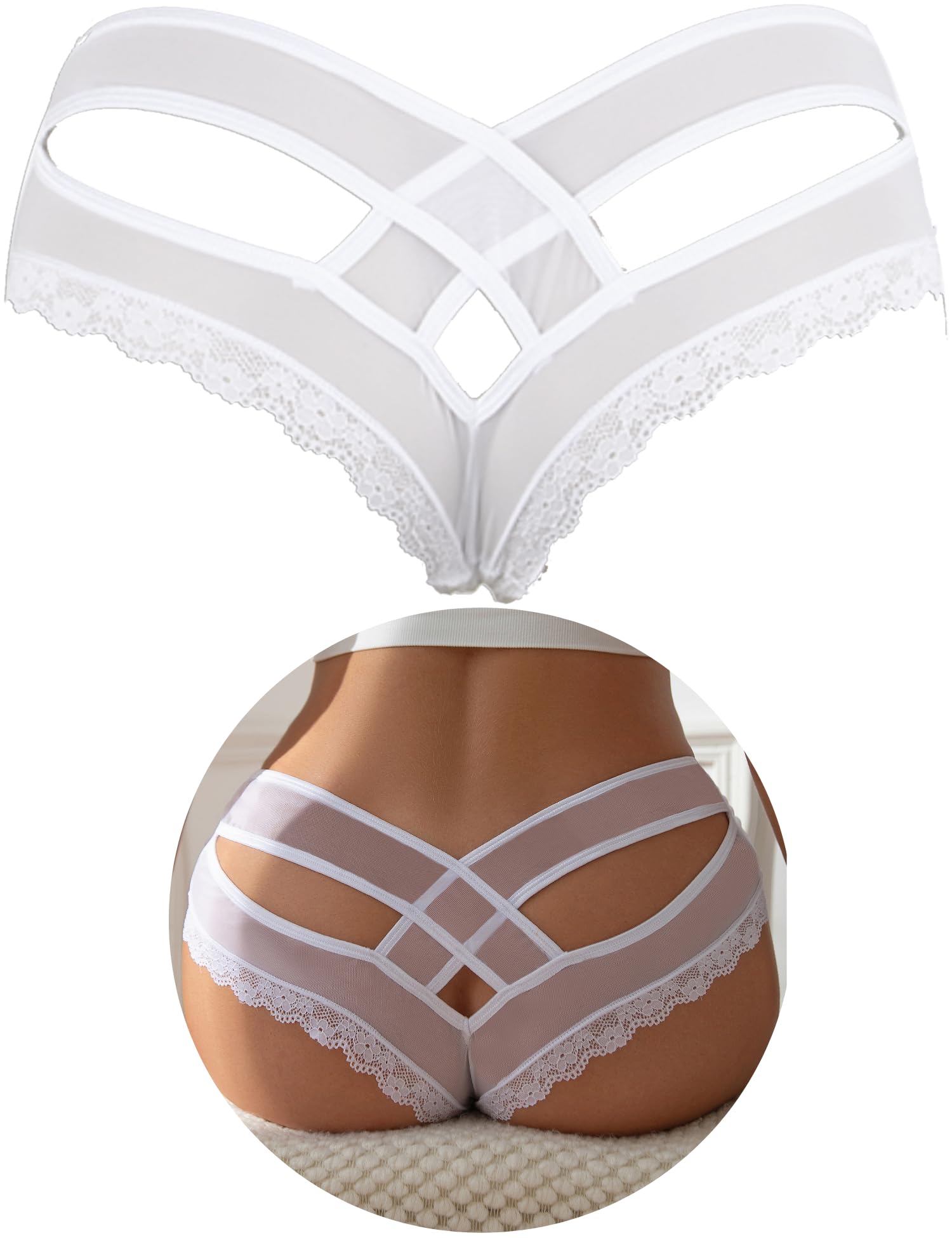 ohyeah Womens Underwear Sexy Lace Hipster Panties for Women Cheeky Cotton Crotch Crisscross Strappy Boyshorts Panties XS-4XL: 3X-Large-4X-Large 1 - White