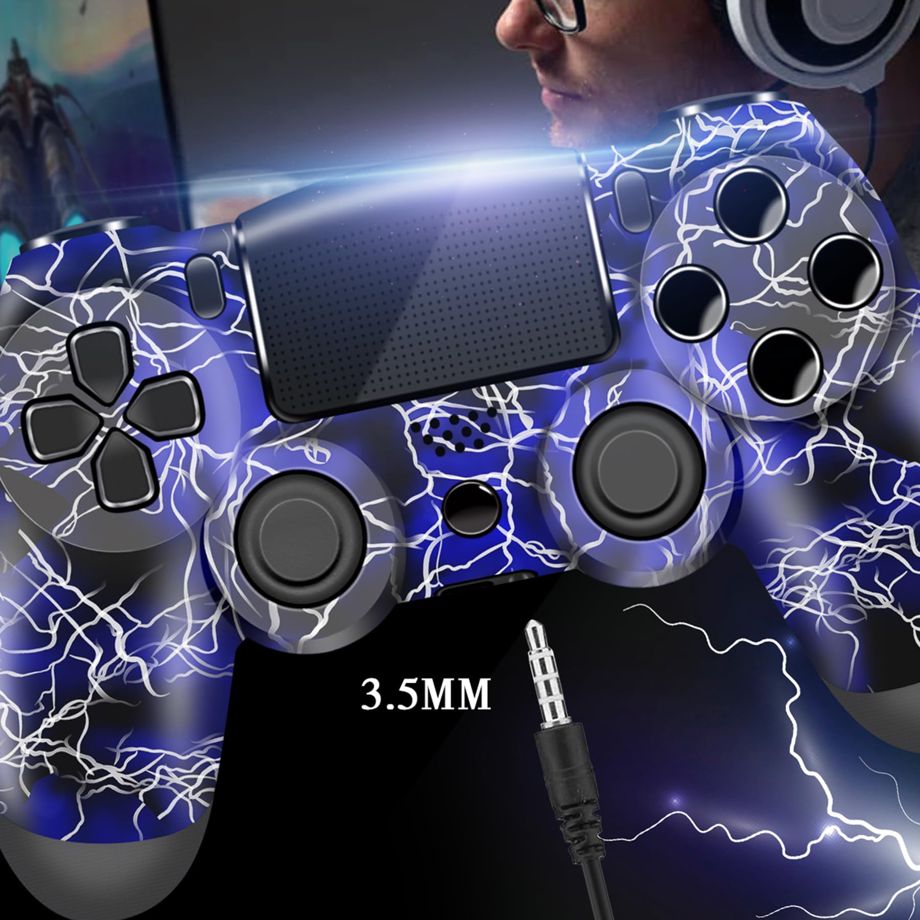 gamtooy Mando Inalámbrico para PC Gaming Compatible con Version 4 Console/Windows 10/11/Steam Deck (Blue+Black)