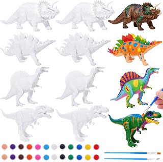 Seenelling 8 Pcs Dinosaur Painting Kit for Arts Kids Crafts DIY Painting Set Paint Your Own Dinosaurs Figurines Toys for Party Favors Boys Girls