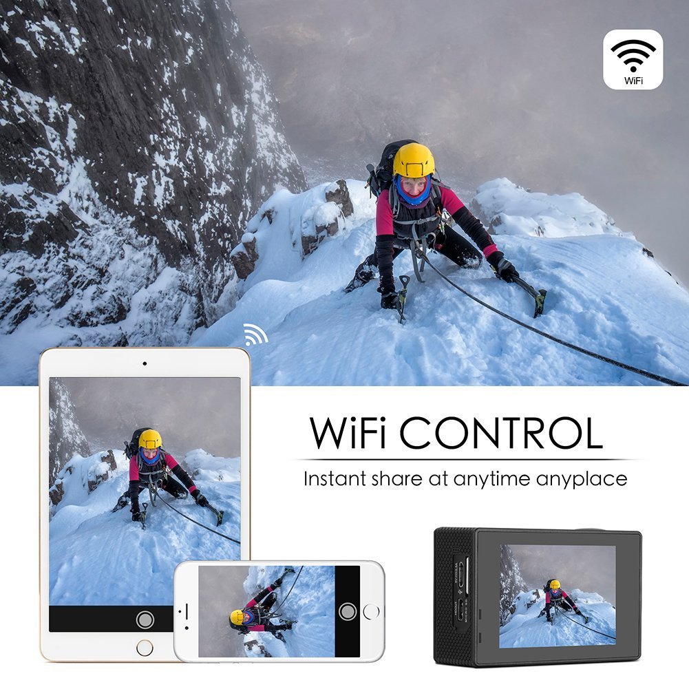 Drumstone 【 with 12 Years Warranty 4K 1080 Action Camera, Dual 2 Inch LCD Screen 16 MP Image Sensor 170 Wide-Angle Lens Sports Camera