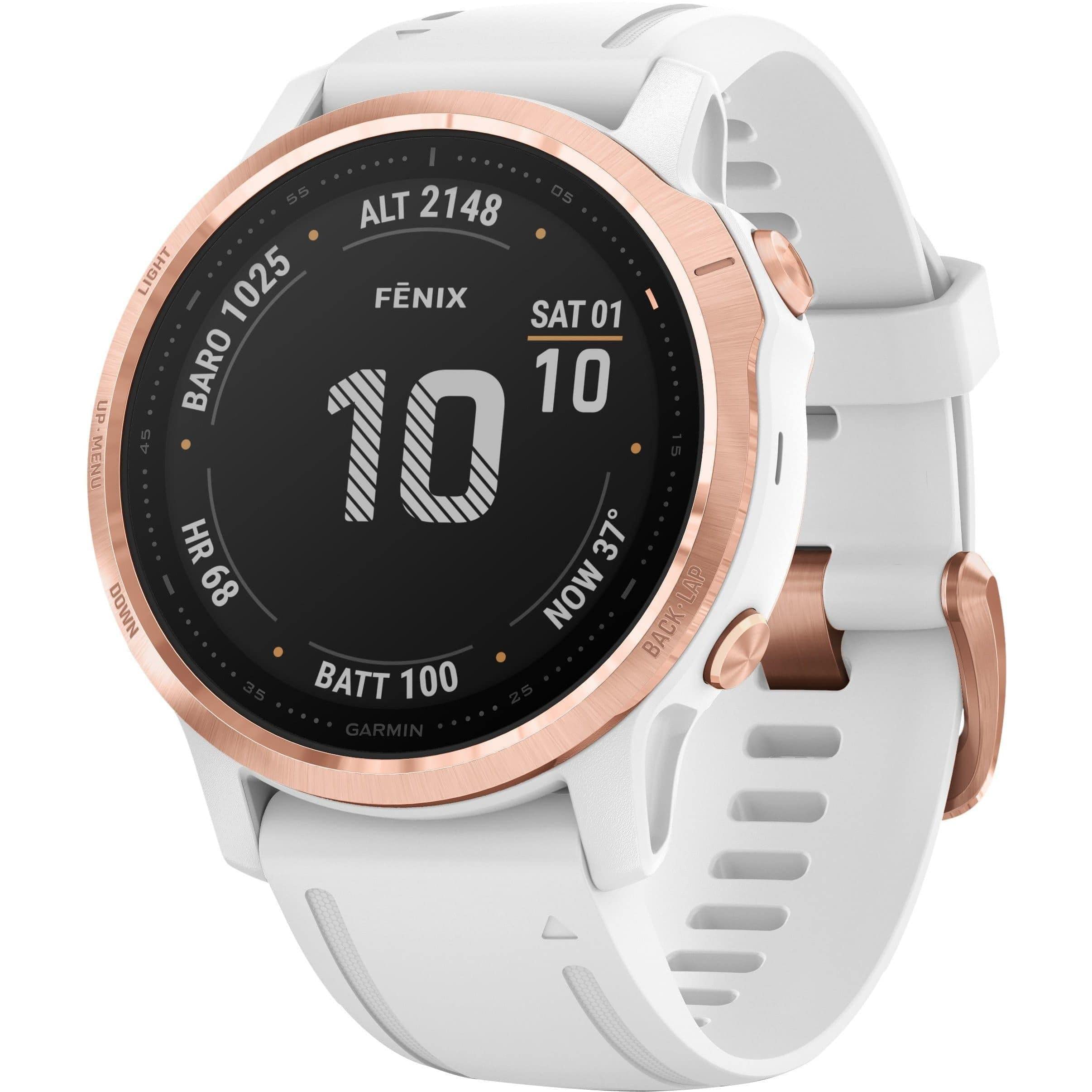 Garmin Fenix 6S Pro, Rose Gold Blanche avec Bracelet Blanc Small