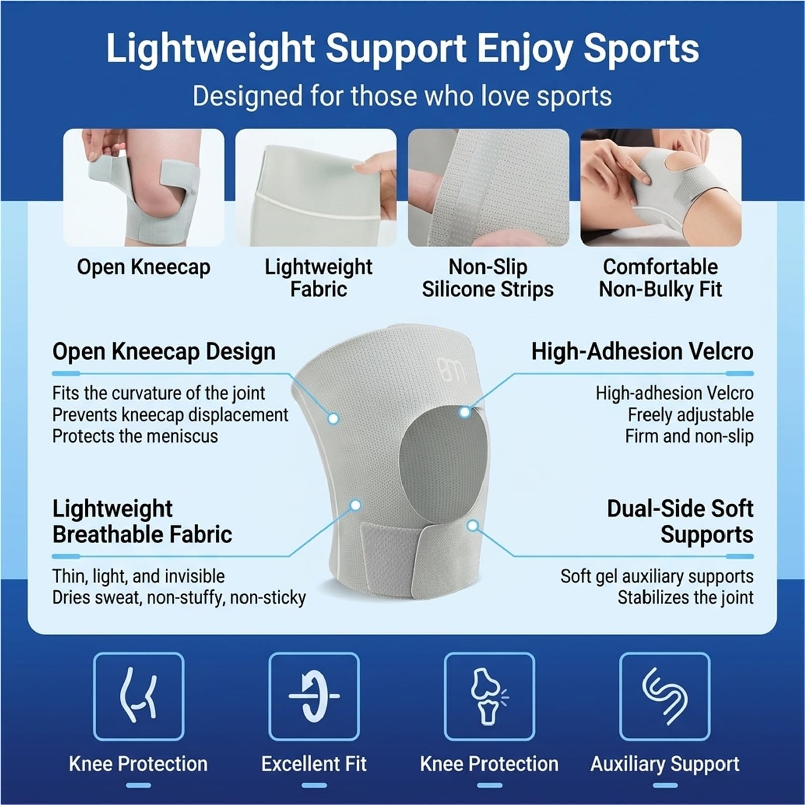 Kniebandage für Damen und Herren, verstellbarer Patellasehnenriemen, Kompressions-Kniebandage zur Linderung von Gelenkschmerzen, Arthritis, Meniskusriss, geeignet für Laufen, Sport und Fitnessstu
