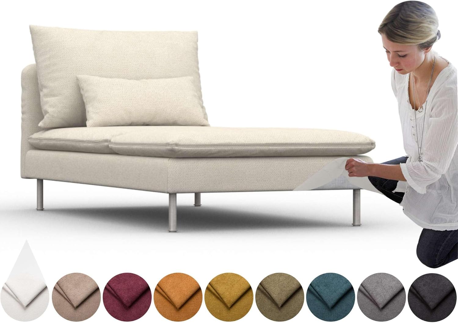 comfortly Cover for Soderhamn Chaise Longue, Replacement Slipcover, Heavy Duty 6 pcs Cover, Soft Durable Washable Fabric, Easy to Clean & Replace (Crown - Ivory)