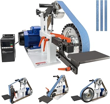 Belt Grinder Sander, 1500W 2HP Polishing Grinding Machine, 72x2 Inch Belts,Variable Speed Belt Polisher with VFD, 3 Grit Options, Arc/Circular/Flat Grinding, Industrial Metal Working Machine