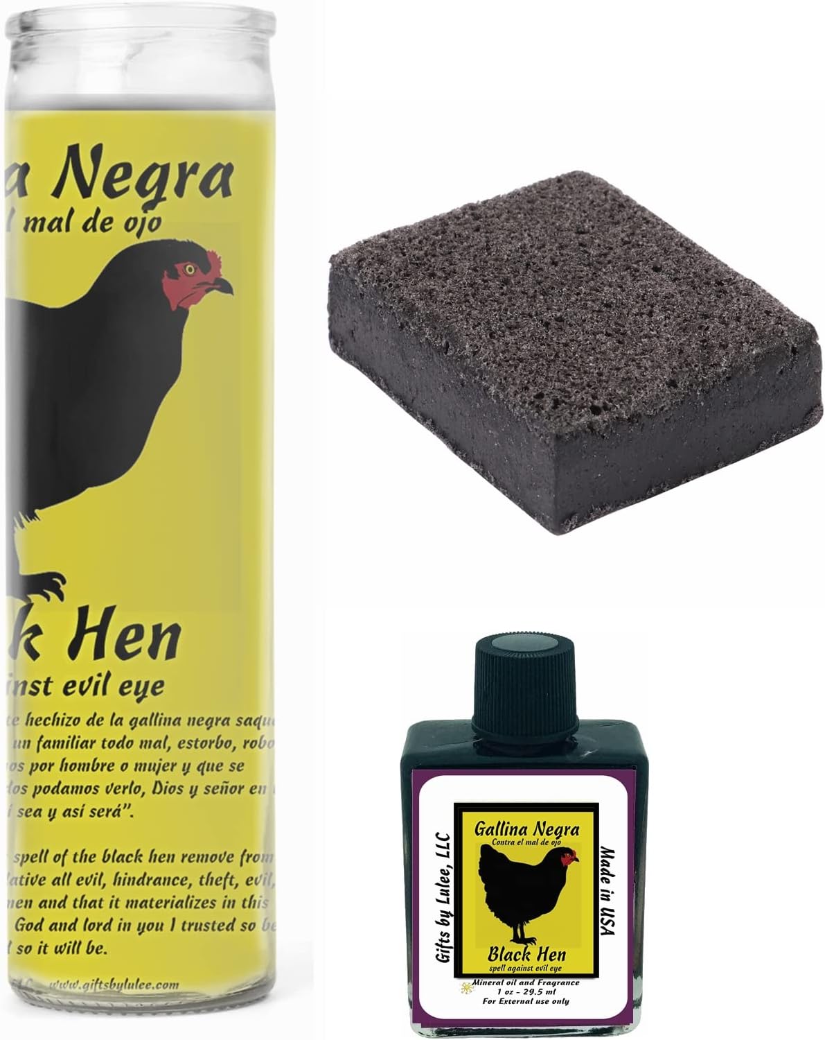 Gallina Negra Black Hen Gallina Prieta Set de Veladoras Jabon y Aceite Contra Envidia Mal de Ojo y Hechizos Haga su Seleccion (1 Candle + SOAP + Oil)