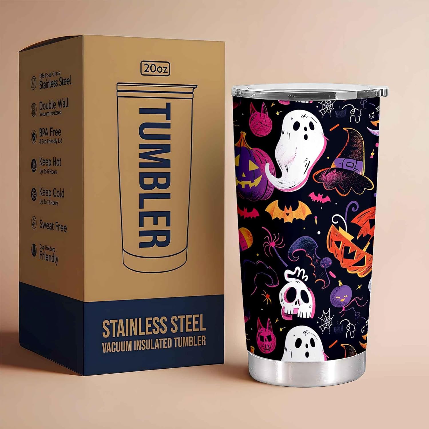 Christmas Tumbler 20oz, Men or Women Christmas Gifts, Halloween Gifts for Kids or Adults, Ghost Cups with Lid for Birthday Valentine or Holiday, Spooky Cups for Family Friends or Loved Ones - Image 5