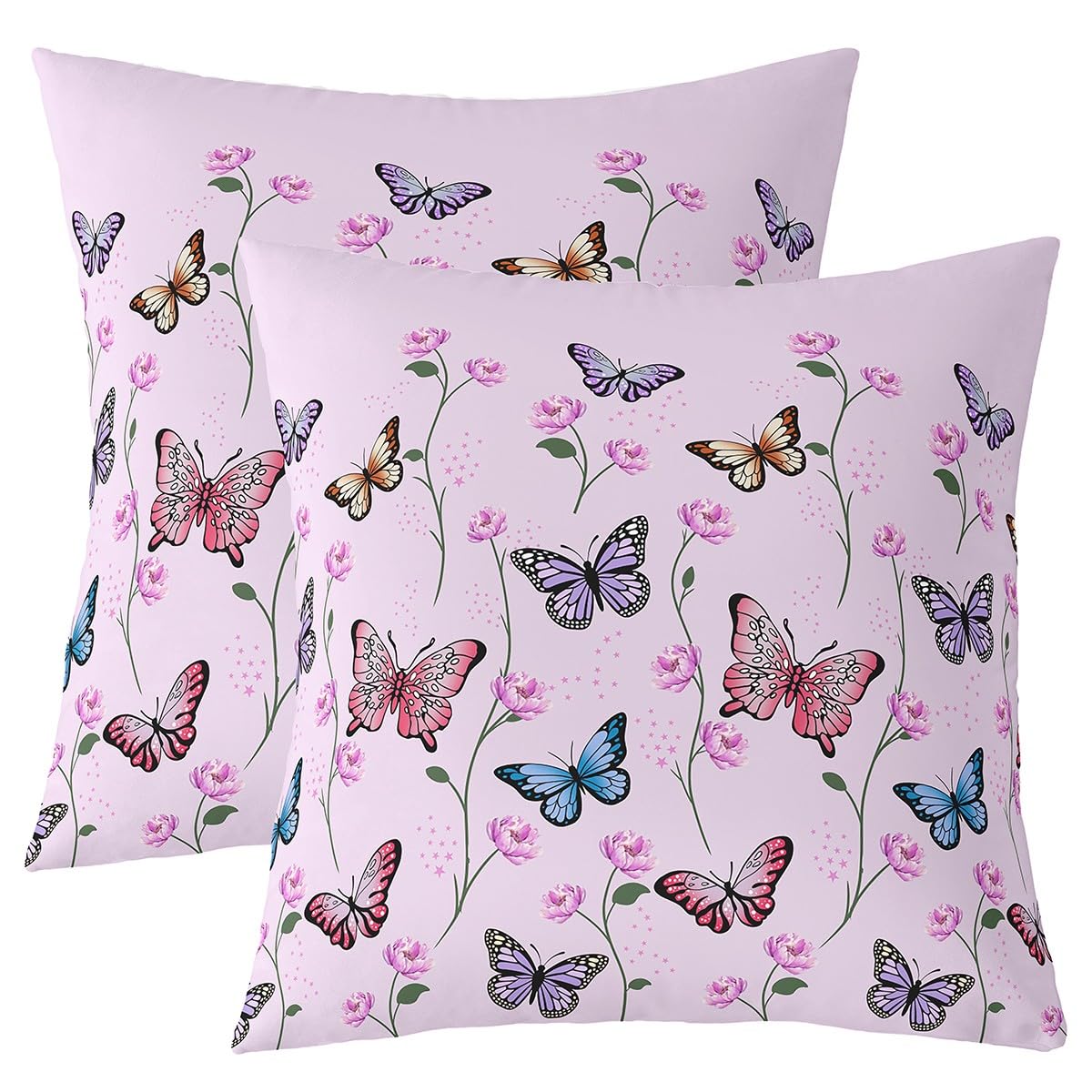 Homemissing Butterfly Cushion Covers Set of 2 40x40cm For Sofa Couch Chair Adults Girls Women Teens Butterflies Print Pillow Covers Botanical Floral Printed Cushion Case Animal Theme Pink Pillow Cases
