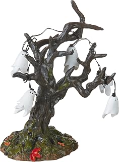 Department 56 6005571 Village Collection Accessories Halloween Ghost Tree Lit Figurine, 6.75 Inch, Multicolor