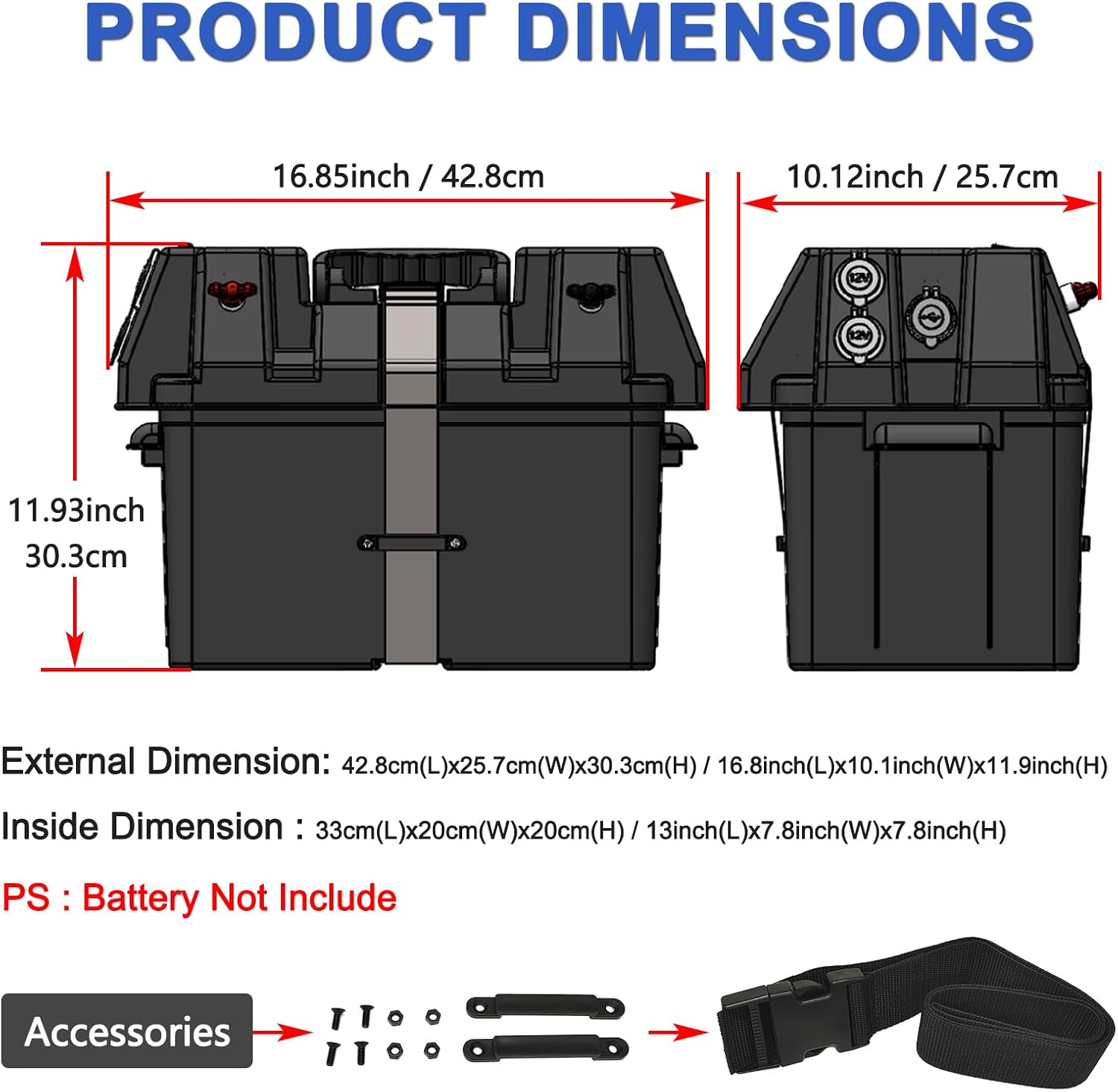 Trolling Motor Battery Box with Dual QC3.0 USB and Accessory Output 12V Ports, 100A Battery Terminals Provide Support for Camping, Boat, and RV