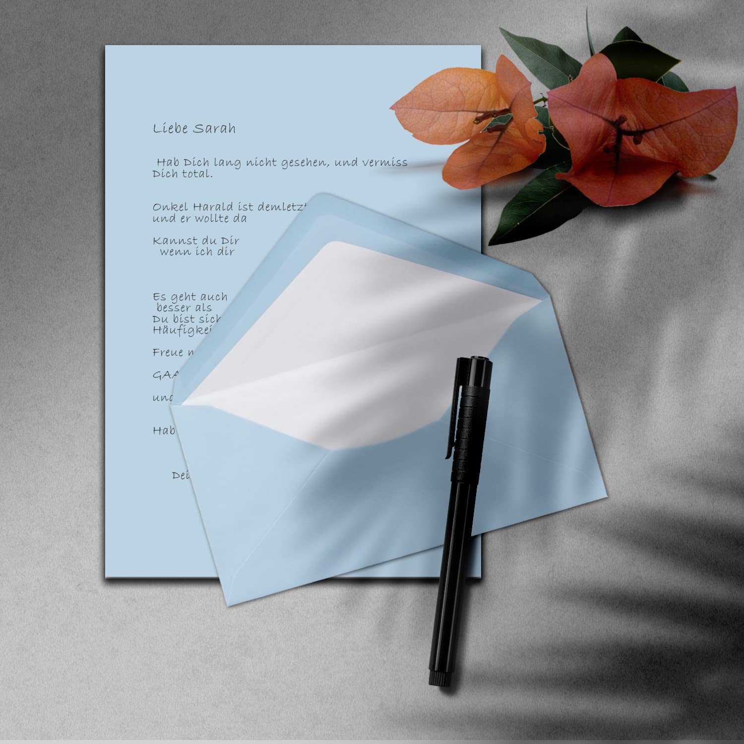 Set di 300 buste di carta da lettere formato DIN A4 e DL, foderate con fodera in seta bianca, incollaggio a umido, colore: azzurro