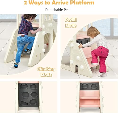 Miniatura 7 de FUTADA - Juego de tobogán 6 en 1 para niños pequeños, para interiores y exteriores, con aro de baloncesto, lanzamiento de anillo, telescopio, gatear