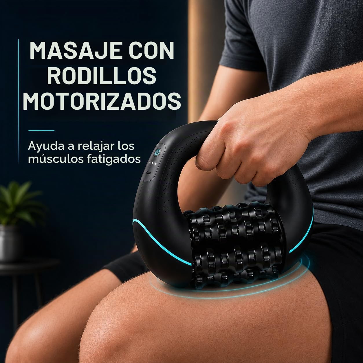 Rodillo Masajeador Eléctrico Corporal, Dispositivo Portátil de Masaje Muscular Profundo con Mango, 3 Velocidades Ajustables para Piernas, Brazos y Espalda