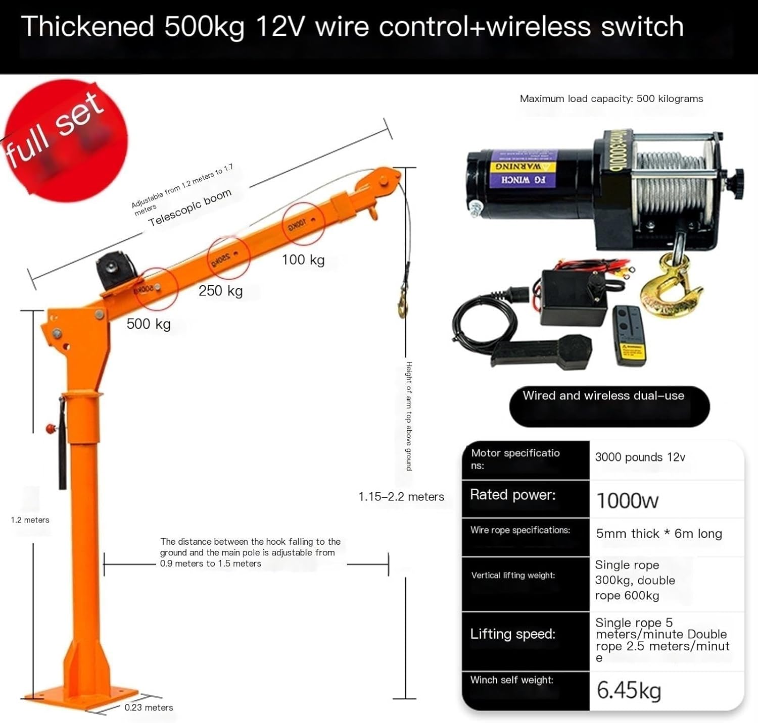 Hand Crank/Electric Small Crane, Vehicle-Mounted Household Crane 12v 24v 220v, Truck-Mounted Lifting Hoist