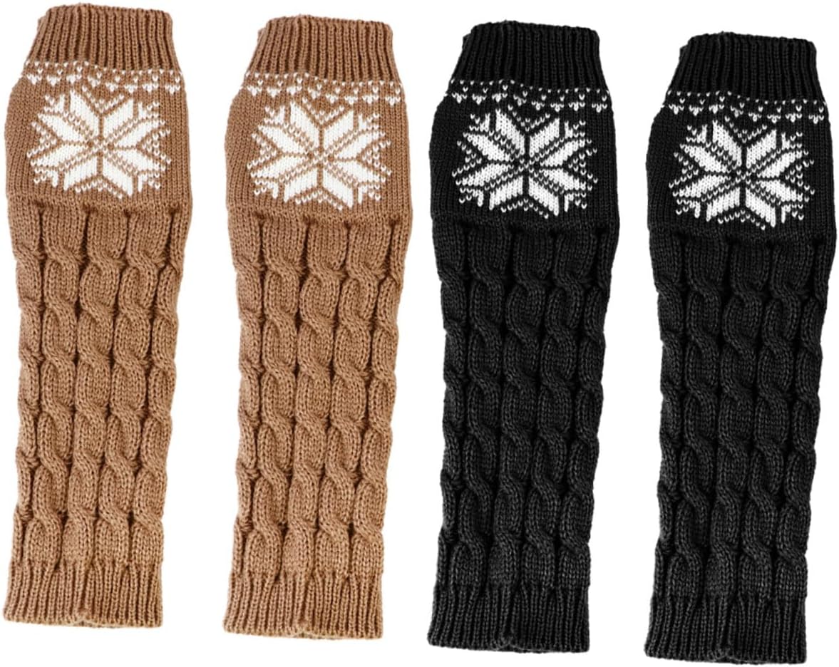 POPETPOP 2 Pairs Women’s Winter Arm Warmers Xmas Themed Jacquard Fingerless Long Sleeve Arm Protectors Black One Size for Cold Weather Outdoor Use