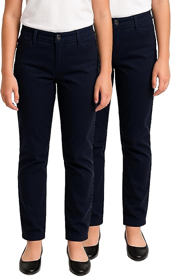dELiA*s Girls School Uniform Pants - 2 Pack Stretch Twill Basic Khaki Pants Jeggings and Flare Uniform Pants for Girls (4-16)