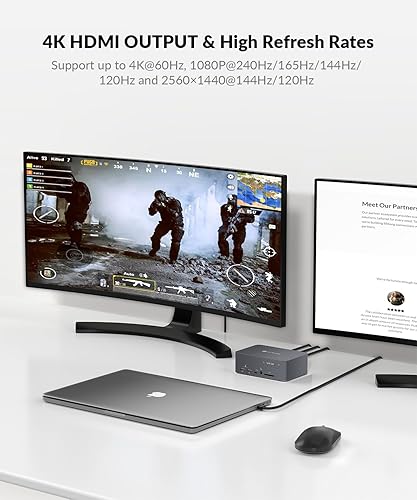 Miniatura 9 de Estación de acoplamiento AV Access Dual Monitor, conmutador KVM 2 monitores 2 computadoras (portátil y de escritorio), carga USB-C y Ethernet para