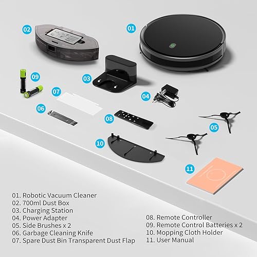 Miniatura 9 de JEBRO Robot aspirador y trapeador 2 en 1, succión de 5000 Pa, tiempo de ejecución de 120 minutos, 2.9 pulgadas delgado, aplicaciónvozcontrol remoto