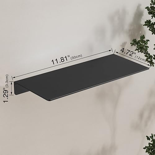 Miniatura 8 de JOOM Estante de pared de metal, estante flotante de metal, estante flotante negro, estante pequeño para pared, estantes de exhibición de 12 pulgadas