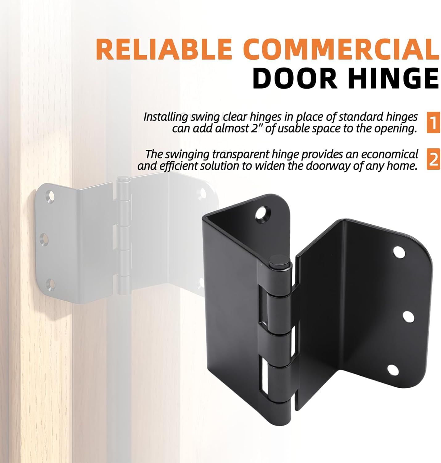 2-Pack Heavy Duty Expandable Door Hinges 3.5 inch Offset Hinges SPCC Black Matte Finish Thickned 1/4'' Radius Corner with 12 Screws, for Doors Interior Swing Out Hinge with Holes Handicap Door Hinge