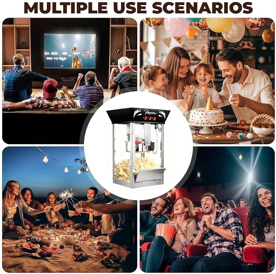 Miniatura 9 de Máquina comercial de palomitas de maíz de 12 onzas, 850 W, máquina de palomitas de maíz de cine, máquina de maíz de mesa negra con control de 3