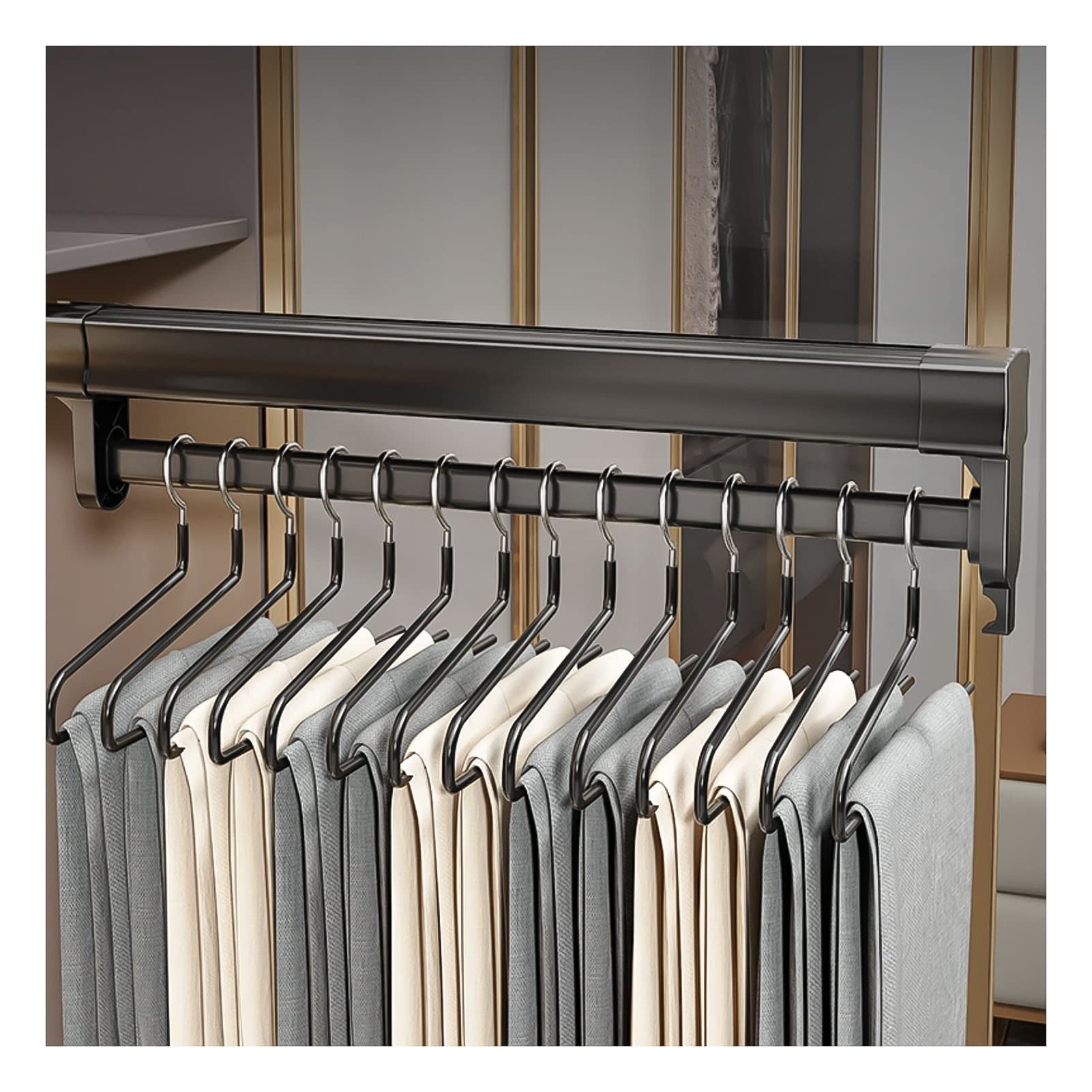 Porte-pantalons coulissant silencieux pour un rangement de placard fluide