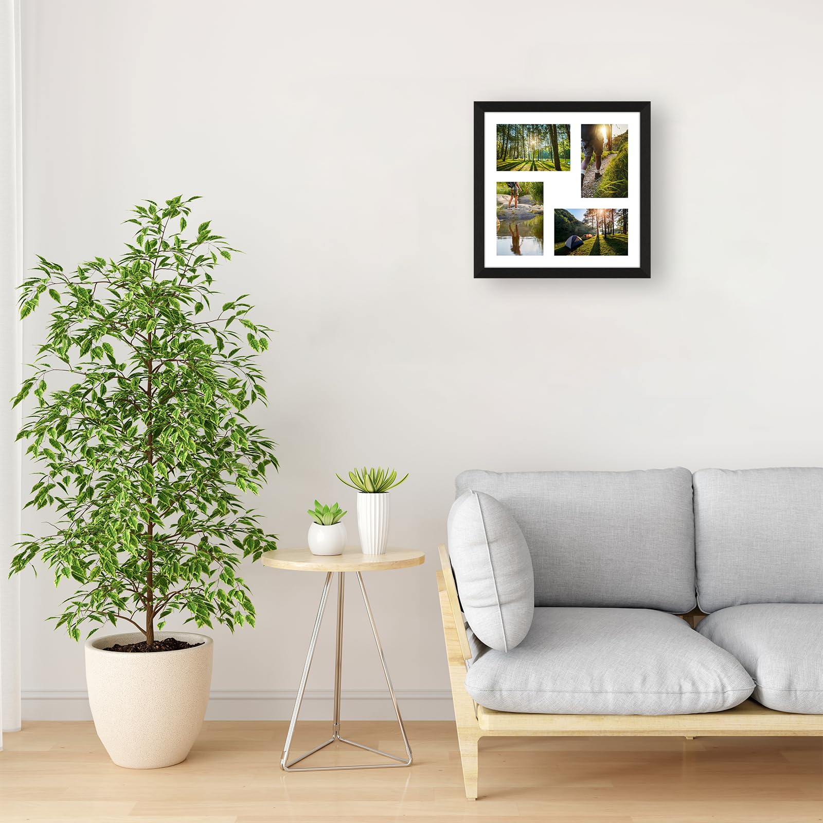 Marco de fotos de 4 x 6 pulgadas, collage de 4 aberturas, marco de collage de fotos múltiple de 12 x 12 pulgadas, decoración de pared de madera, marco negro con paspartú blanco, madera