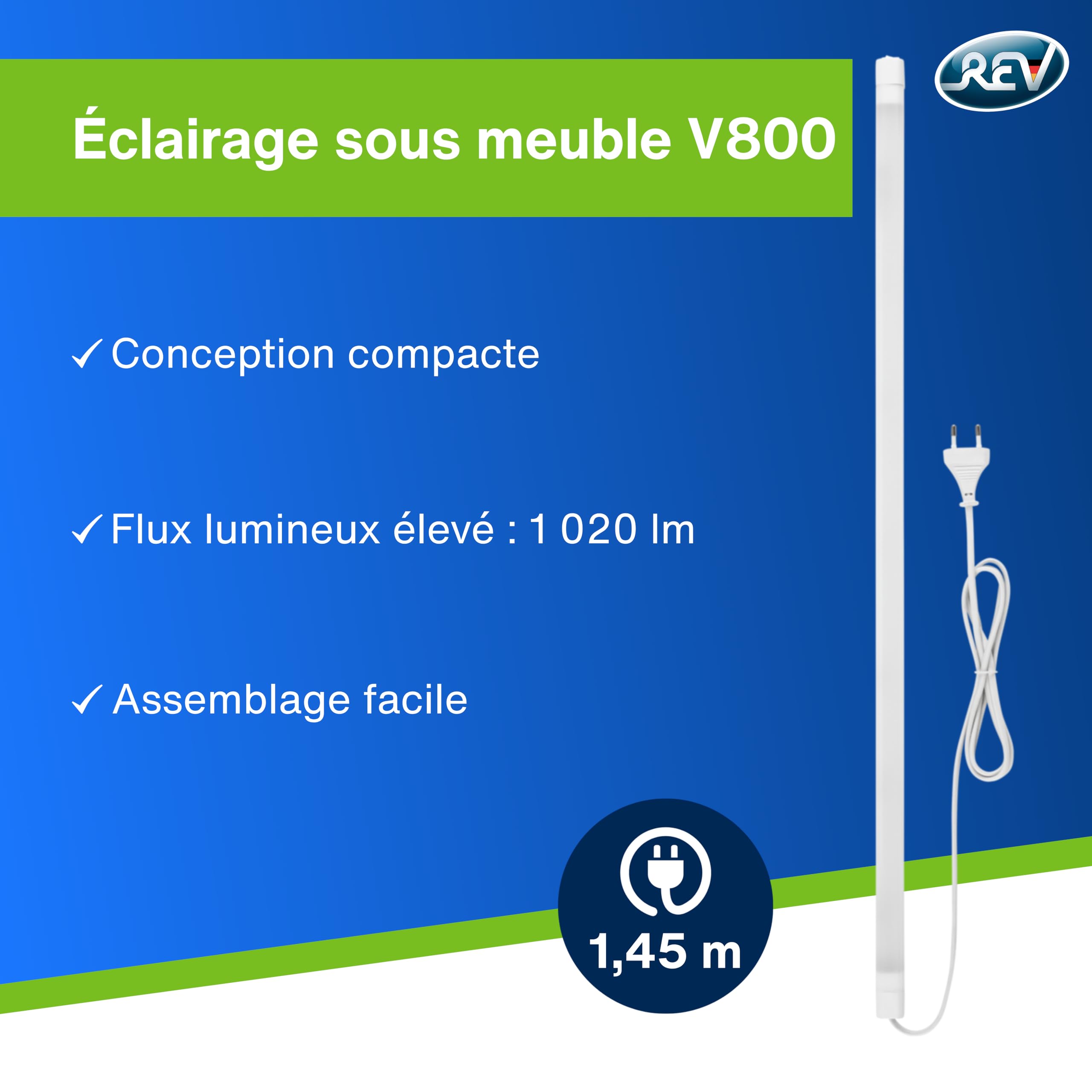 REV Réglette LED sous meuble 80 cm, 12 W, 1020 lm, blanc chaud, avec interrupteur, éclairage cuisine et placard, blanc