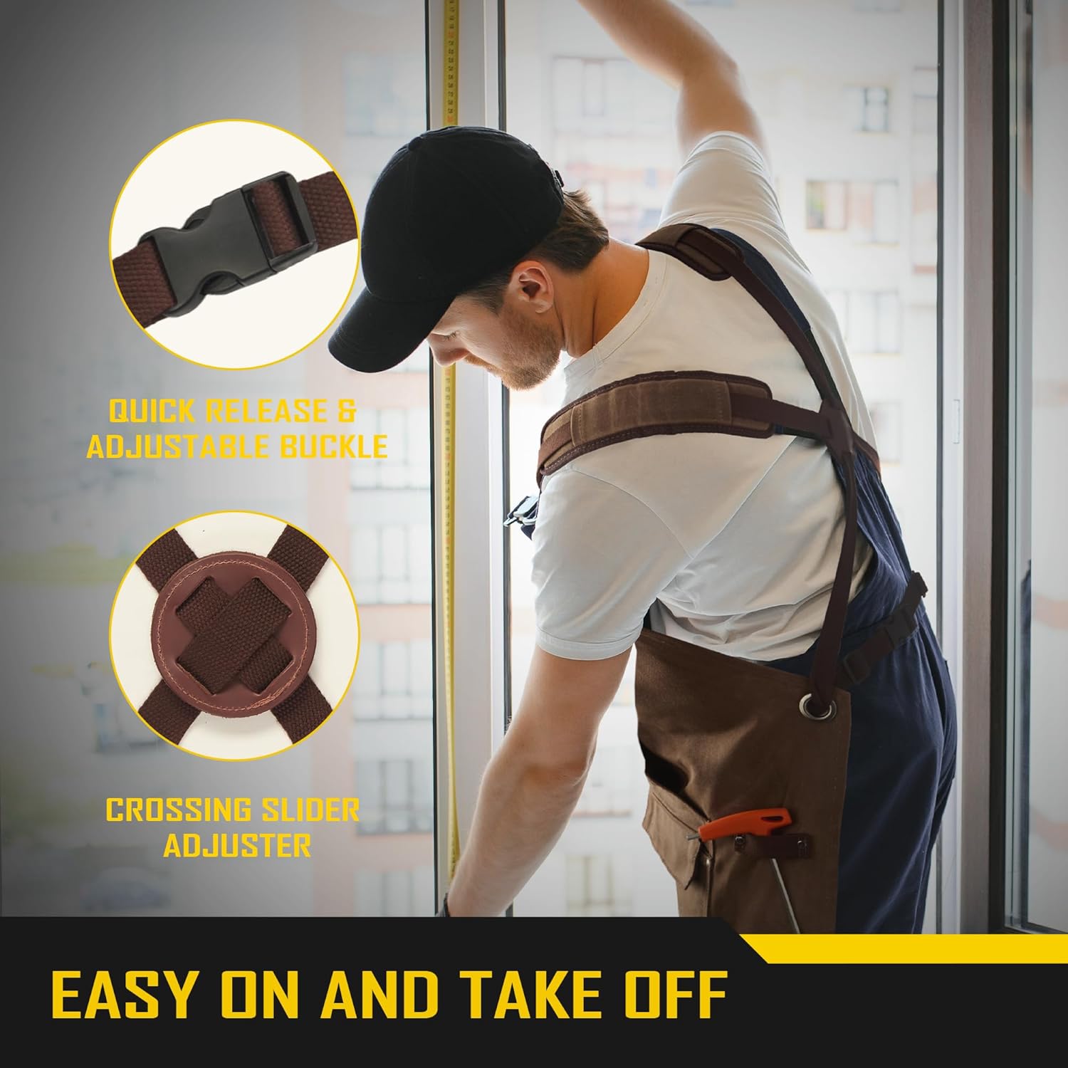 COOLJOB 16oz Waxed Canvas Work Apron with Tape Holder, Deep Pockets and Adjustable Strap, Men's Oversized Shop Apron