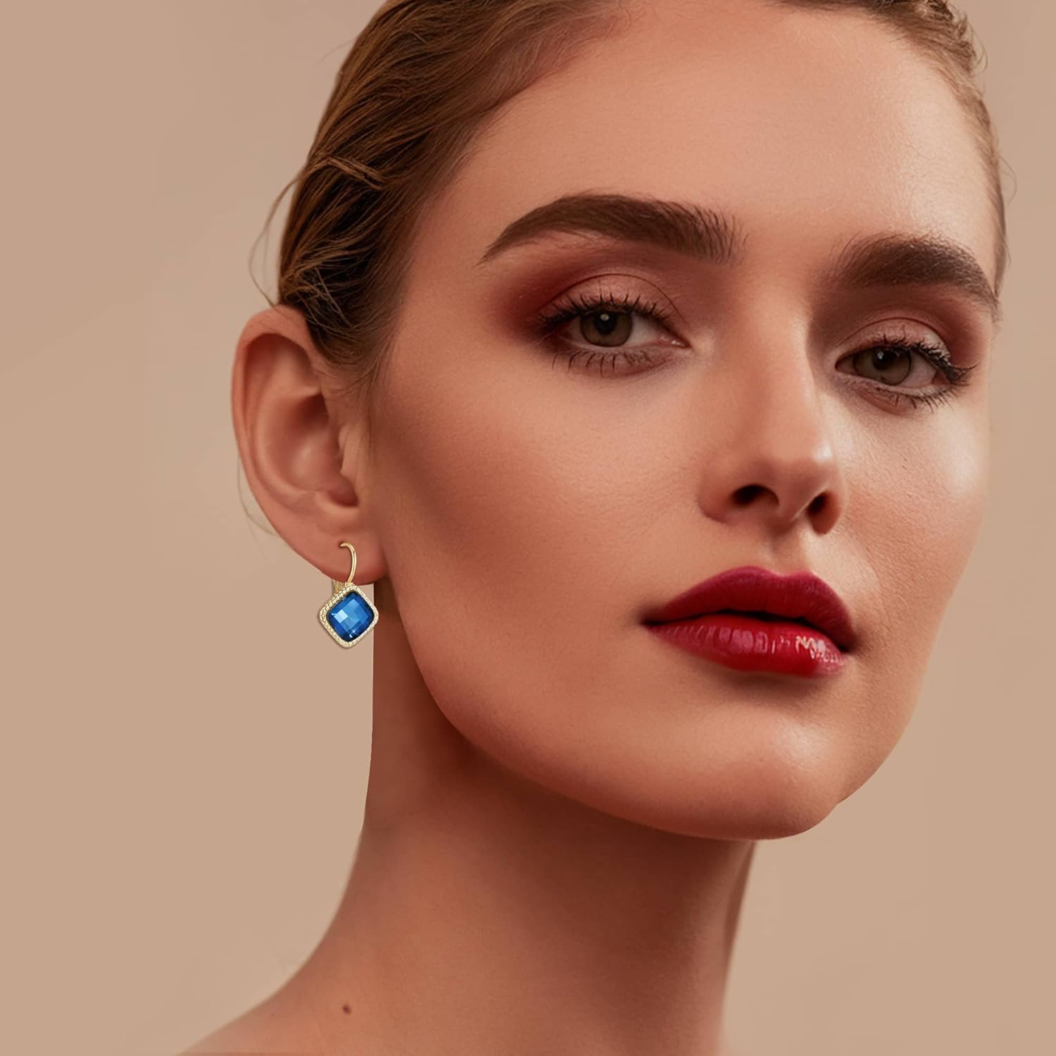 EVEVIC Austrian Crystal Halo Square Dangle Drop Leverback Earrings for Women Trendy 14K Gold Plated Jewelry Gifts for Anniversary - Image 4