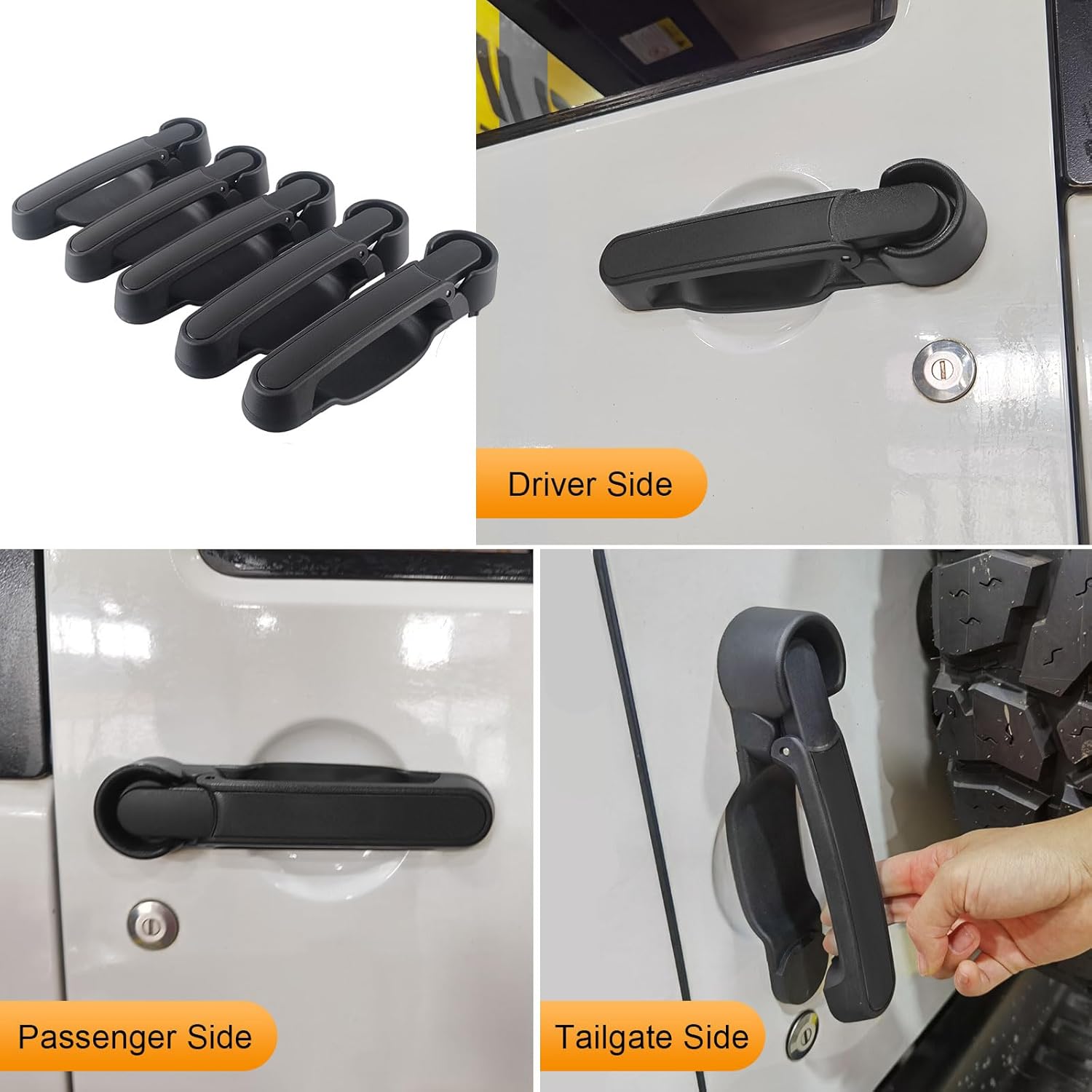 MAIKER Button Release Door Handles Kit & Tailgate Handle Compatible with 2007-2018 Jeep Wrangler JK JKU 4 Door 5PCS