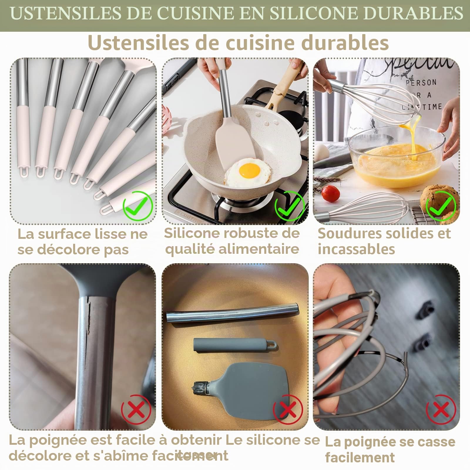 Umite Chef Ensemble d'ustensiles de cuisine en acier inoxydable - Antiadhésifs - Ensemble de spatules - 15 pièces - gadgets de cuisine à offrir